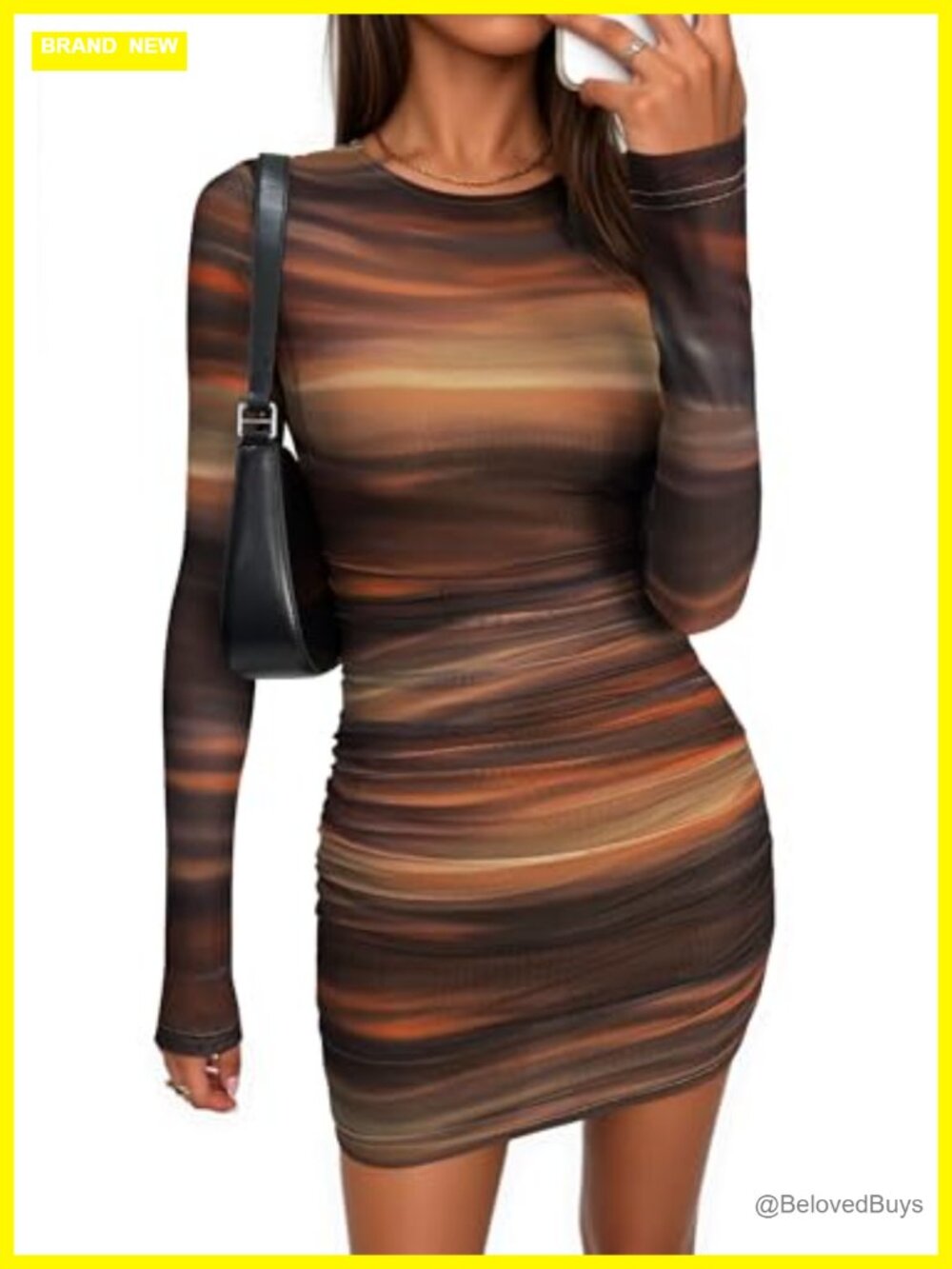 PRETTYGARDEN Mesh Mini Dress Long Sleeve Bodycon Ruched Style